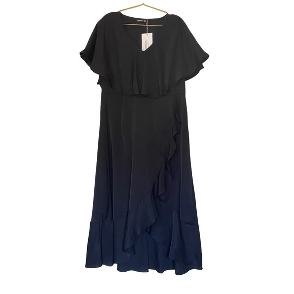 BloomChic Black Flutter Sleeve Maxi Dress Plus Size 18 Ruffle Hem - Picture 1 of 12